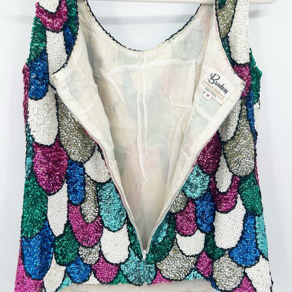 NWT The Broadway Deadstock Vintage 1960s Disco 100% Wool Fish Scale Sequin Top M - Picture 6 of 8
